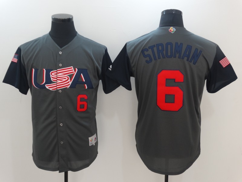 Men USA Baseball #6 Stroman Gray 2017 World Baseball Classic Authentic Jersey